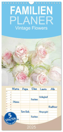 Familienplaner 2025 - Vintage Flowers mit 5 Spalten (Wandkalender, 21 x 45 cm) CALVENDO