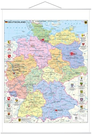 Stiefel, Heinrich. Deutschland politisch mit Wappen 1 : 700.000. Wandkarte mit Metallbeleistung. Stiefel Eurocart GmbH, 2018.