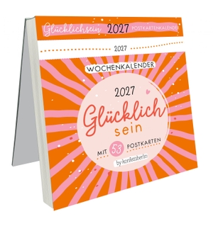 Postkartenkalender Glücklichsein 2027 by konfettiberlin - Wochenkalender mit 53 Postkarten zum Abreißen & Verschicken - Tischkalender 2027 mit inspirierenden Lettering-Motiven - 17,3 x 17,3 cm. Lingen, Helmut Verlag, 2026.