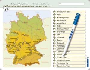 Langhans, Katrin. Ich kenne Deutschland - Deutschlands Gebirge - Für die 3. bis 5. Klasse - Stabile wiederbeschreibbare Lernvorlage im großen Format, 32,5 x 25 cm (Vorder- und Rückseite) mit Spezialstift, trocken abwischbar ohne zu schmieren und ohne Farbrückstände.. Sternchenverlag GmbH, 2018.