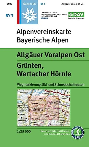 Allgäuer Voralpen Ost, Grünten, Wertacher Hörnle - Topographische Karte, mit Wegmarkierungen, Ski- und Schneeschuhrouten. Deutscher Alpenverein, 2023.