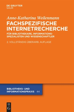 Weilenmann, Anne-Katharina. Fachspezifische Internetrecherche - Für Bibliothekare, Informationsspezialisten und Wissenschaftler. De Gruyter Saur, 2011.