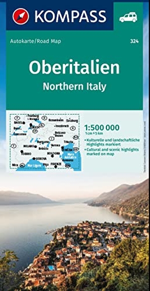 KOMPASS Autokarte Oberitalien, Italia settentrionale, Northern Italy, Italie du Nord 1:500.000 - mit Panorama auf der Rückseite. Kompass Karten GmbH, 2023.