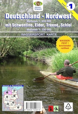 Jübermann, Erhard. Wassersport-Wanderkarte / Deutschland Nordwest für Kanu- und Rudersport - Kanu-und Rudersportgewässer / 1:450000. Mit Schwentine, Eider, Treene, Schlei 1:100000. Jübermann, 2024.