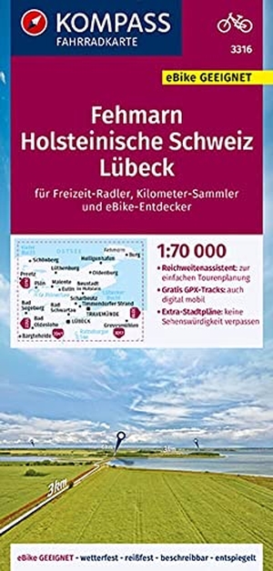 KOMPASS-Karten GmbH (Hrsg.). KOMPASS Fahrradkarte 3316 Fehmarn, Holsteinische Schweiz, Lübeck 1:70.000 - reiß- und wetterfest mit Extra Stadtplänen. Kompass Karten GmbH, 2022.