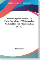 Anmerkungen Uber Die, Zu Ende Des Jahres 1777 Gedruckte Nachrichten Von Klostersachen (1778)
