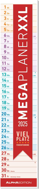 Megaplaner XXL 2025 - Streifen-Kalender 17,5x98 cm - mit Ferienterminen - viel Platz für Notizen - Wandplaner - Küchenkalender - Alpha Edition