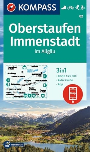 KOMPASS Wanderkarte 02 Oberstaufen, Immenstadt im Allgäu 1:25.000 - 3in1 Wanderkarte mit Aktiv Guide inklusive Karte zur offline Verwendung in der KOMPASS-App. Fahrradfahren. Skitouren. Langlaufen.. Kompass Karten GmbH, 2023.