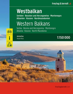 freytag & berndt Autoatlas Westbalkan 1:150.000 - Serbien - Bosnien und Herzegowina - Montenegro - Albanien - Kosovo - Nordmazedonien, Straßenatlas mit Spiralbindung. Kompass Karten GmbH, 2026.