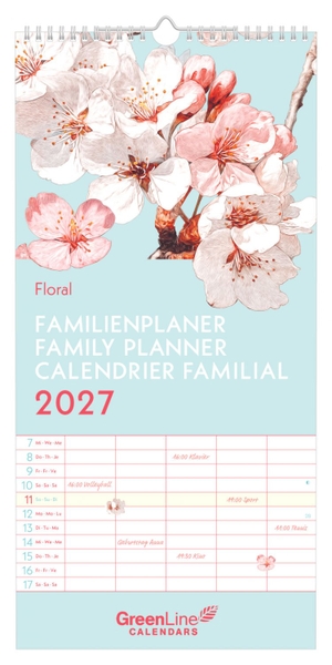Neumann Verlage GmbH & Co KG (Hrsg.). Floral 2027 - Wandkalender 22x45 cm mit 5 Spalten, 3-sprachigem Kalendarium, Stundenplänen & Ferienübersicht für Familien und Naturfreunde. Neumann Verlage GmbH & Co, 2026.