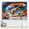 Dinosaurier Sci-Fi - Kampf der Urzeitgiganten im Weltall (hochwertiger Premium Wandkalender 2025 DIN A2 quer), Kunstdruck in Hochglanz