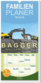 Familienplaner 2024 - Bagger - kraftvolle Arbeitsmaschinen mit 5 Spalten (Wandkalender, 21 x 45 cm) CALVENDO
