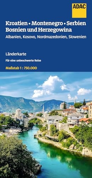 ADAC Länderkarte Kroatien, Montenegro, Serbien, Bosnien und Herzegowina 1:750.000 - Albanien, Kosovo, Nordmazedonien, Slowenien. ADAC, 2025.