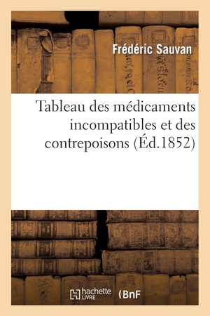 Sauvan-F. Tableau Des Médicaments Incompatibles Et Des Contrepoisons. Hachette Livre, 2022.