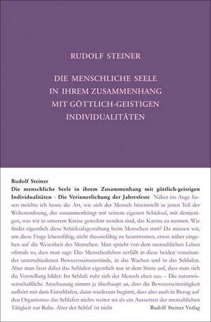 Steiner, Rudolf. Die menschliche Seele in ihrem Zusammenhang mit göttlich-geistigen Individualitäten - Die Verinnerlichung der Jahresfeste. Elf Einzelvorträge in verschiedenen Städten 1923. Steiner Verlag, Dornach, 2015.