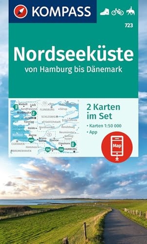 KOMPASS Wanderkarten-Set 723 Nordseeküste von Hamburg bis Dänemark (2 Karten) 1:50.000 - inklusive Karte zur offline Verwendung in der KOMPASS-App. Fahrradfahren. Reiten. Kompass Karten GmbH, 2023.