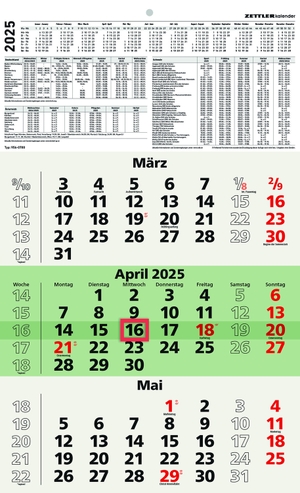 Zettler Kalender (Hrsg.). 3-Monatskalender Recycling 2025 - 29,7x48,8 cm - mit Kopftafel und Datumsschieber - Blauer Engel - Mehrmonatsplaner - 956-0700. Neumann Verlage GmbH & Co, 2024.