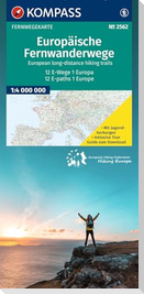 KOMPASS Fernwegekarte Europäische Fernwanderwege, 12 E-Wege - 1 Kontinent 1:4 Mio.