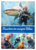 Tauchen im ewigen Blau. Eine Aquarell-Reise in die Tiefen der Meere (Tischkalender 2024 DIN A5 hoch), CALVENDO Monatskalender