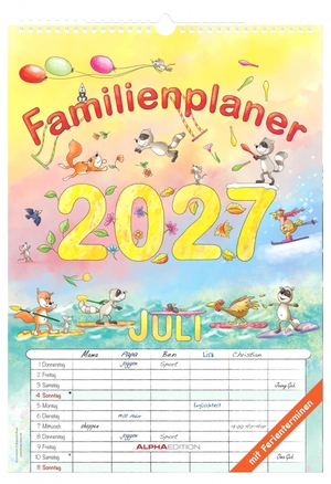 Neumann Verlage GmbH & Co KG (Hrsg.). Familienplaner Cartoon 2027 - Familienplaner Cartoon 2027 - Familienkalender A3 (29,7x42 cm) mit 6 Spalten, Ferienübersicht, deutschem Kalendarium & Cartoon Illustrationen, ideal für Familienorganisation. Neumann Verlage GmbH & Co, 2026.