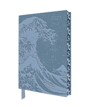 Flame, Tree. Katsushika Hokusai - Die große Welle - Tischkalender 2027 - Original Flame Tree Publishing DIN A5-Format Exquisit Tischkalender mit Softcovereinband aus Kunstleder mit dreidimensionaler Einbandprägung und farbigem, künstlerisch gestalteten Buchschnitt. Browntrout Verlags GmbH, 2026.