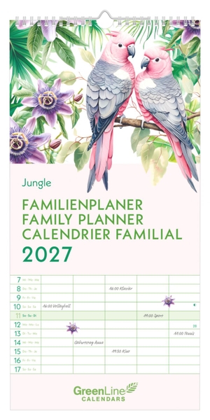 Neumann Verlage GmbH & Co KG (Hrsg.). Jungle 2027 - Wandkalender 22x45 cm mit 5 Spalten, 3-sprachigem Kalendarium, Stundenplänen & Ferienübersicht für Familien. Neumann Verlage GmbH & Co, 2026.