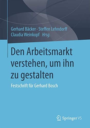 Bäcker, Gerhard / Claudia Weinkopf et al (Hrsg.). Den Arbeitsmarkt verstehen, um ihn zu gestalten - Festschrift für Gerhard Bosch. Springer Fachmedien Wiesbaden, 2016.