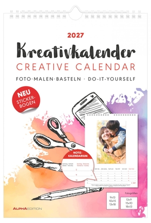 Neumann Verlage GmbH & Co KG (Hrsg.). Kreativkalender A4 Notiz 2027 - Bastelkalender 21x29,7 cm mit weißem Hintergrund, Stickerbogen, Platz für Notizen, echtem Bastelkarton und gestaltbarem Titelblatt. Neumann Verlage GmbH & Co, 2026.