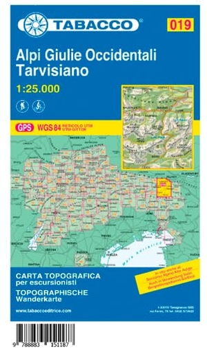 Wanderkarte 19 Alpi Giulie - 1:25000. Tabacco editrice, 2017.