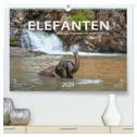 Elefanten - Baden, Planschen, Rüsseln (hochwertiger Premium Wandkalender 2024 DIN A2 quer), Kunstdruck in Hochglanz