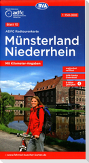 ADFC-Radtourenkarte 10 Münsterland Niederrhein 1:150.000, reiß- und wetterfest, E-Bike geeignet, GPS-Tracks Download, mit Bett+Bike-Symbolen, mit Kilometer-Angaben