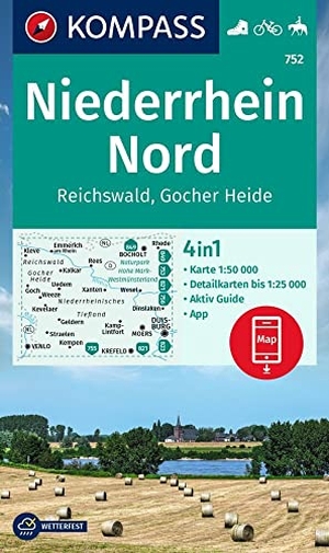 KOMPASS Wanderkarte 752 Niederrhein Nord, Reichswald 1:50.000 - 4in1 Wanderkarte, mit Aktiv Guide und Detailkarten inklusive Karte zur offline Verwendung in der KOMPASS-App. Fahrradfahren. Reiten.. Kompass Karten GmbH, 2022.