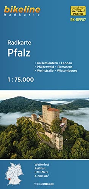 Esterbauer Verlag (Hrsg.). Radkarte Pfalz 1 : 75.000 (RK-RPF07) - Kaiserslautern - Landau - Pfälzerwald - Pirmasens - Weinstraße - Wissembourg, 1:75.000, wetterfest/reißfest, GPS-tauglich mit UTM-Netz. Esterbauer GmbH, 2022.