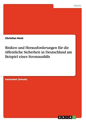 Hock, Christian. Risiken und Herausforderungen für die öffentliche Sicherheit in Deutschland  am Beispiel eines Stromausfalls. GRIN Publishing, 2012.