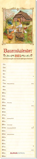 Streifenplaner Bauernkalender 2025 - Streifen-Kalender 11,3x49x5 cm - mit 100-jährigem Kalender und Bauernregeln - Wandplaner - Alpha Edition