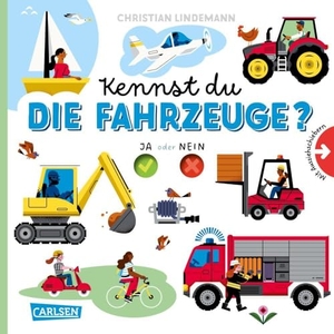 Lindemann, Christian. Kennst du die Fahrzeuge? - Pappbilderbuch über Fahrzeuge in der Luft, im Wasser und auf der Straße - mit Schiebern zum Rausziehen und Mitraten für Kinder ab 2 Jahren. Carlsen Verlag GmbH, 2024.