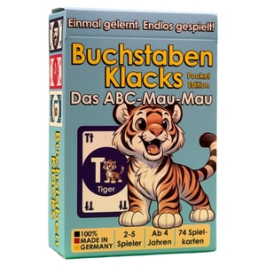 Hardt, Arne / Pia Hardt. Buchstaben Klacks Pocket (Tiger) - Kartenspiel zum spielerischen Entdecken des Alphabets | 2-10 Spieler | ab 4 Jahren. Alster- und ElbHarmonie, 2026.