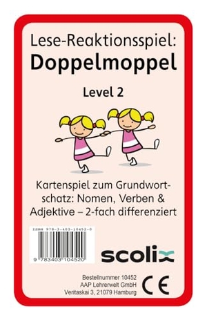 Pufendorf, Christine von. Lese-Reaktionsspiel: Doppelmoppel Level 2 - Kartenspiel zum Grundwortschatz: Nomen, Verben & Adjektive - 2-fach differenziert (1. bis 4. Klasse). scolix, 2017.