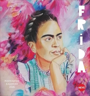 Frida Postkartenkalender 2026 - Porträts der mexikanischen Malerin in einem kleinen Kalender zum Aufstellen im Format 16 x 17 cm zum Versenden oder Sammeln. Heye, 2025.