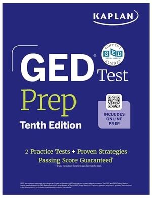 Kaplan Test Prep / Caren Van Slyke. GED Test Prep, Tenth Edition (2026): Includes a Diagnostic Pretest, 2 Full Length Practice Tests, 1000+ Practice Questions, and 40+ Online Videos. Kaplan Publishing, 2025.