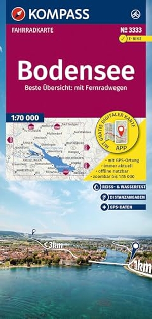 KOMPASS Fahrradkarte 3333 Bodensee 1:70.000 - reiß- und wetterfest. Kompass Karten GmbH, 2025.
